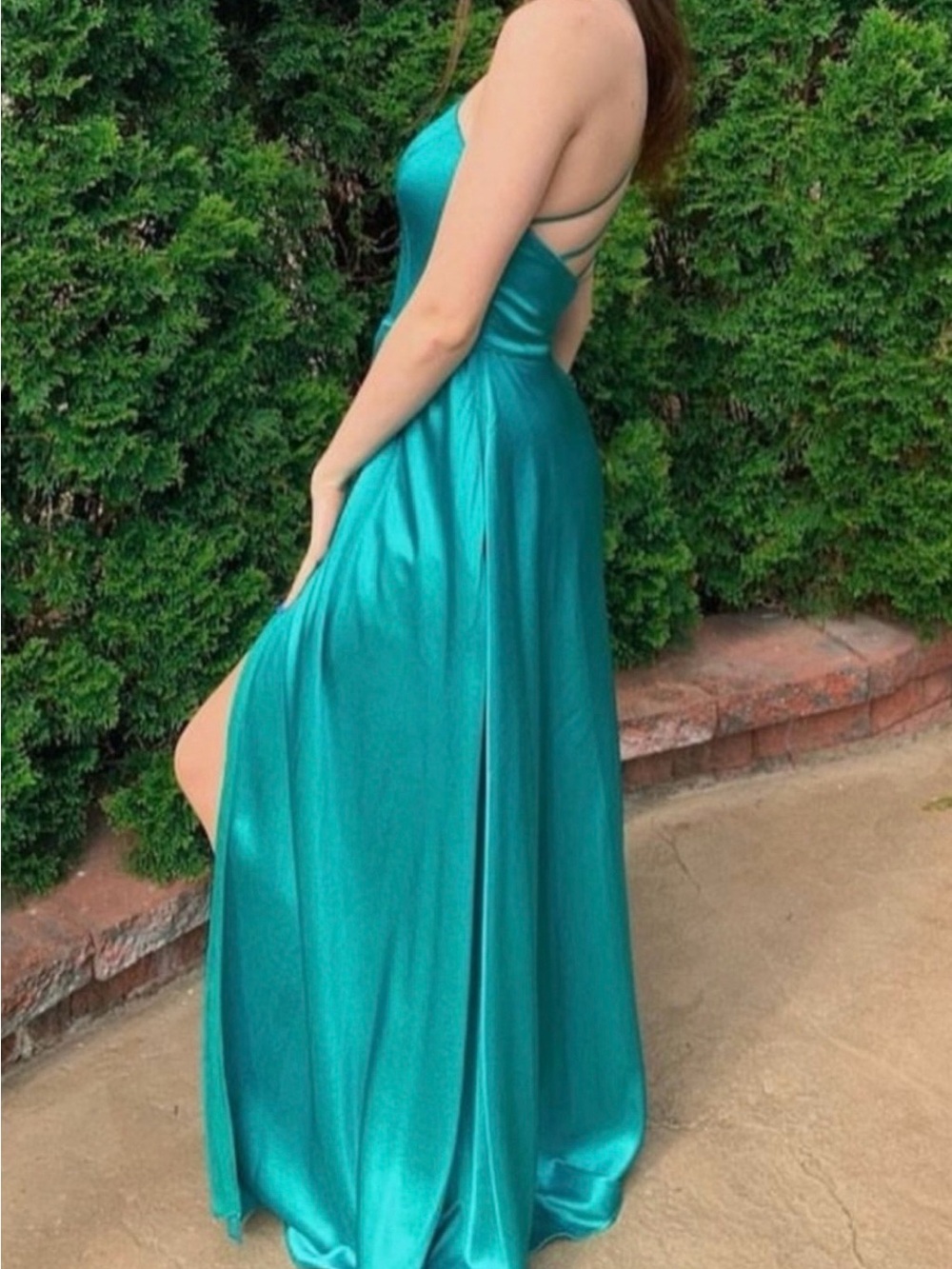 My Michelle Teal Satin Spaghetti-Strap Maxi Dress